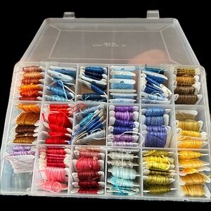 Embroidery Floss Cross Stitch Thread Lot 108 On Cards Blue Pink Yellow with Case